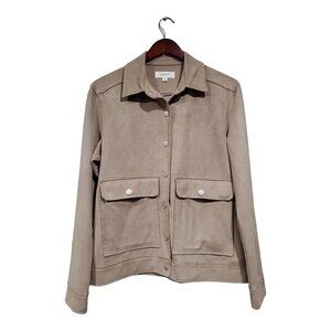 Anthropologie Level 99 Women's Brown Faux Suede Jacket Full Snap Pockets Sz S